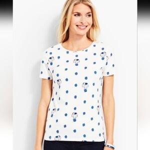 Talbots White Short Sleeve Tee with Blue Polka Dot & Skull Print